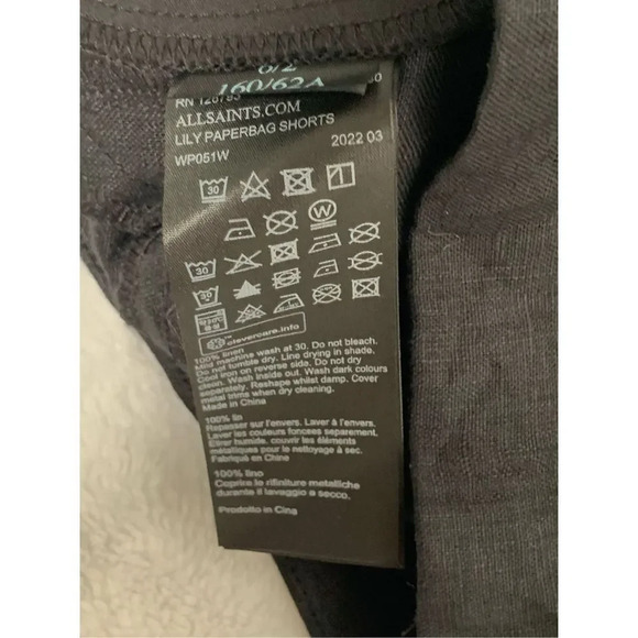 NWT Women’s All Saints Lily Linen Paperbag Shorts in Black Size 2 - Picture 9 of 9